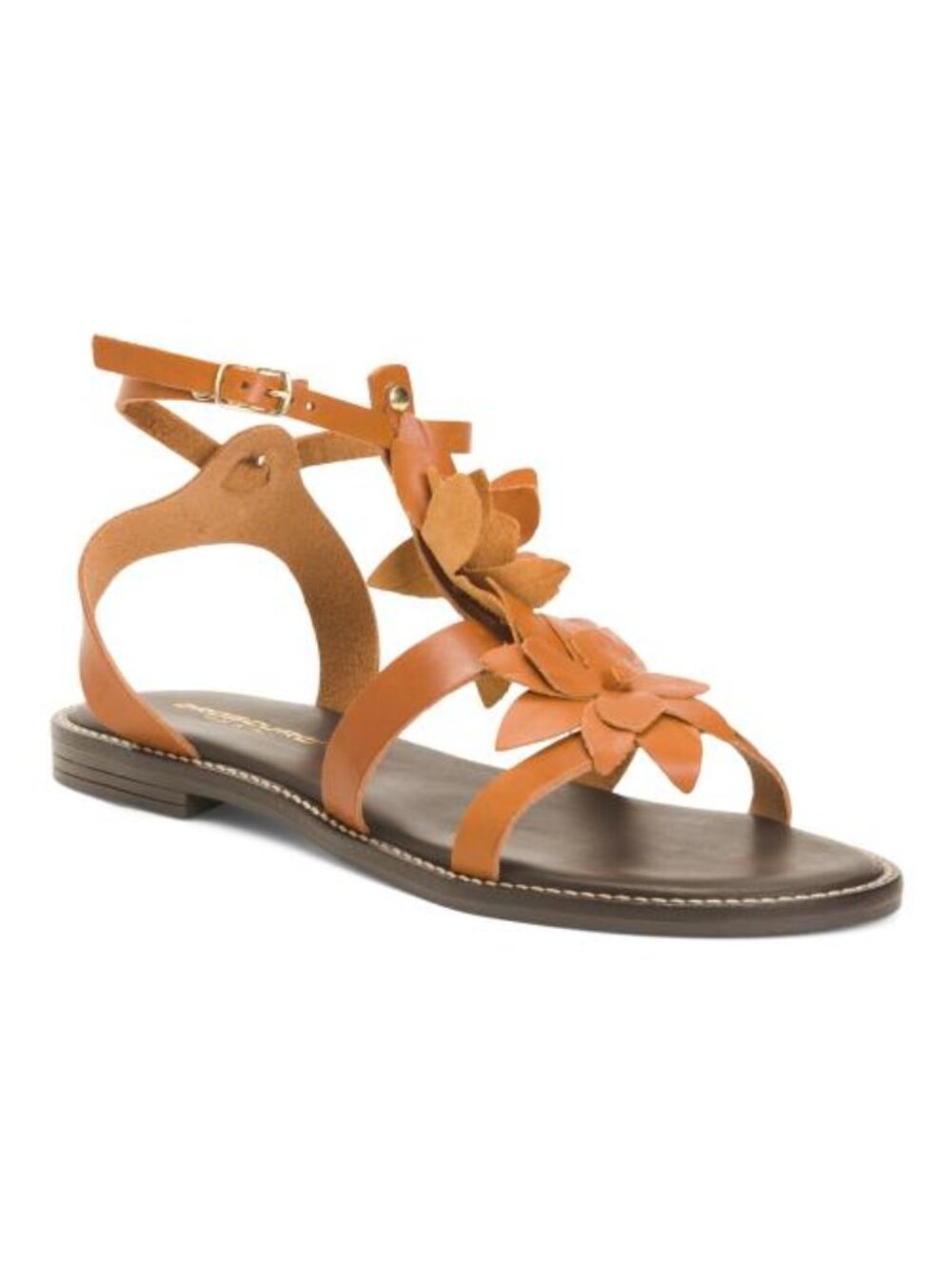 OROSCURO Tan Made In Italy Leather Flower Sandals